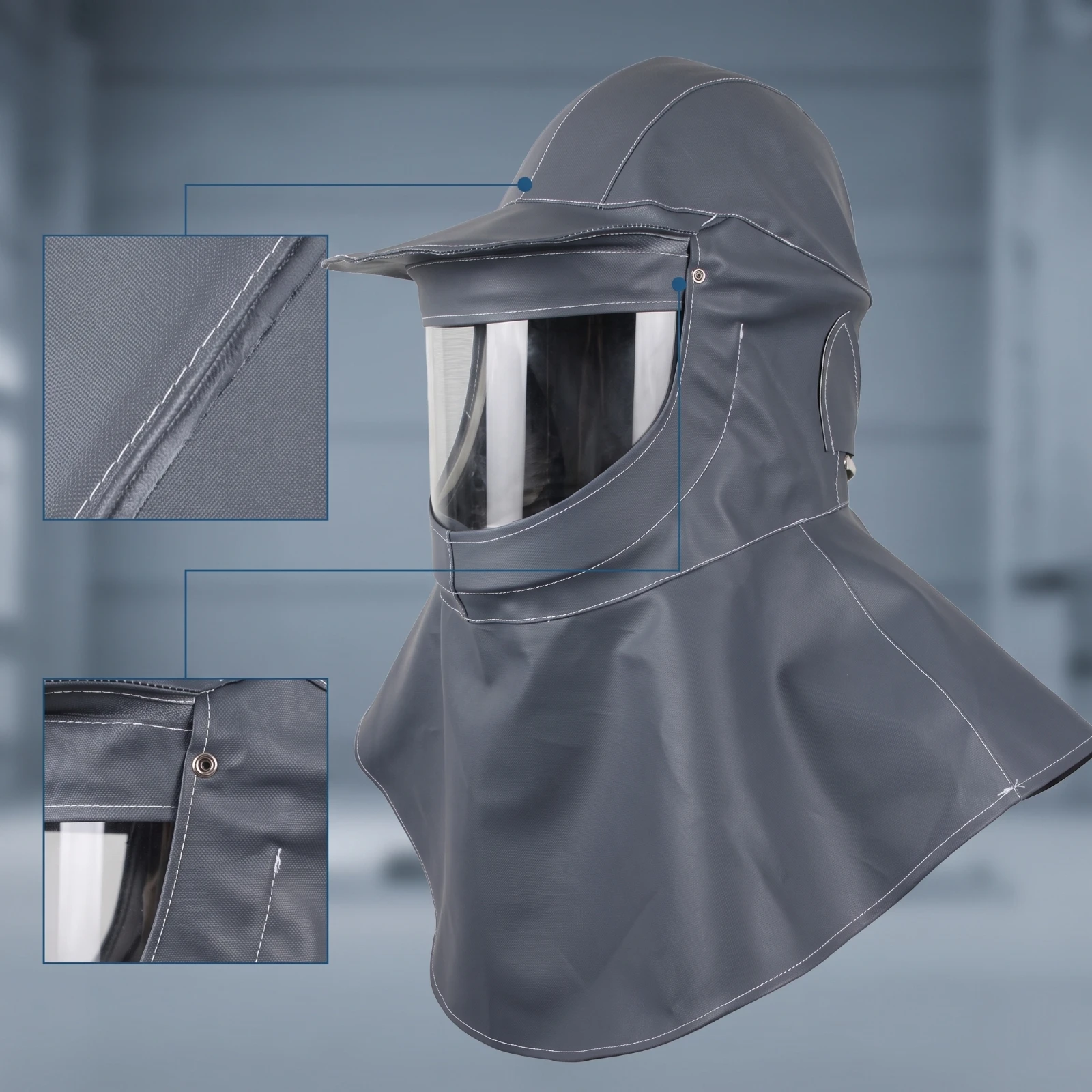 Sandblasting Hood Waterproof Defensive Hood with Face Visor Safety Helmet Transparent Clear for Workers, Sanding