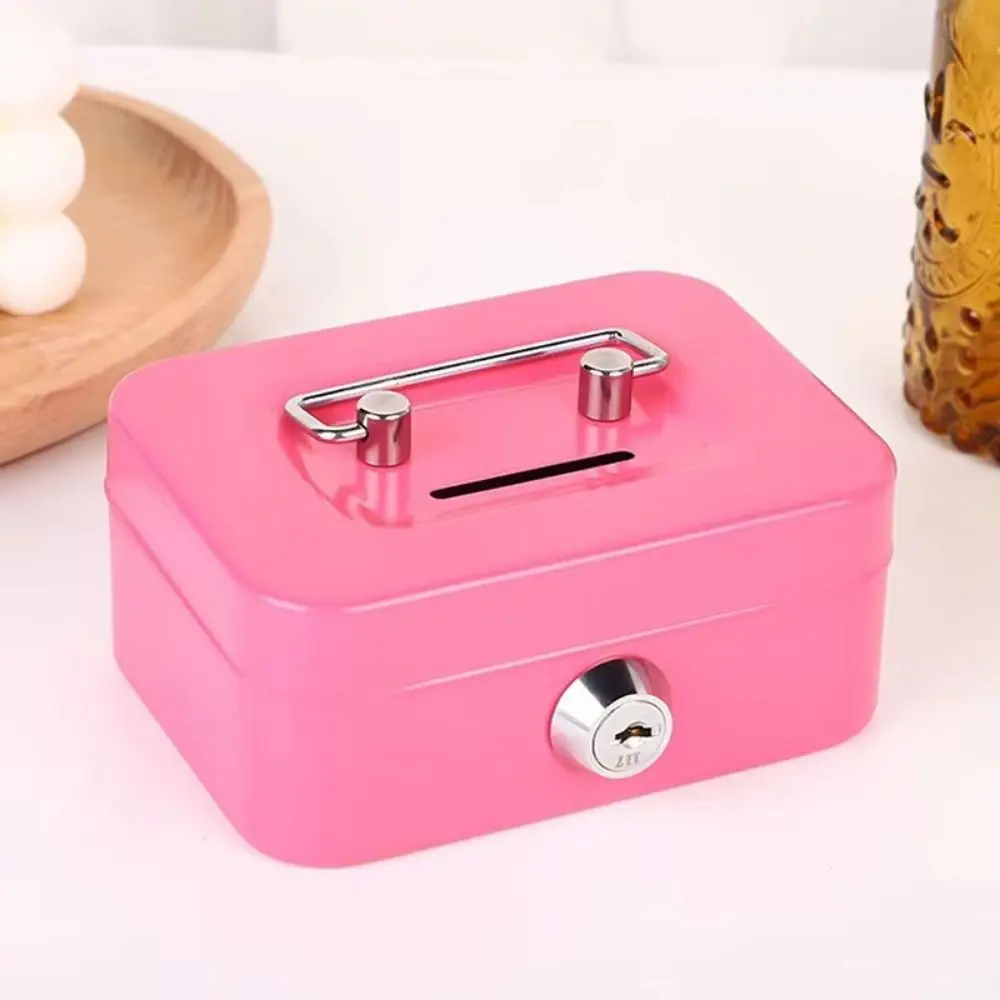 Creative Mini Lockable Cash Box with Key Sturdy Construction Money Safe Case Portable with Handle Storage Box Home Use