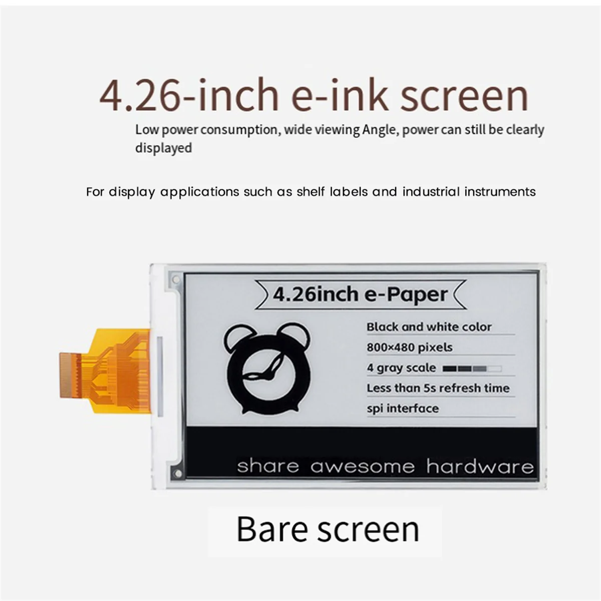 4.26Inch E-Paper Display 800X480P 3.3V Black White Color for Raspberry Pi Jetson Nano Arduino STM32