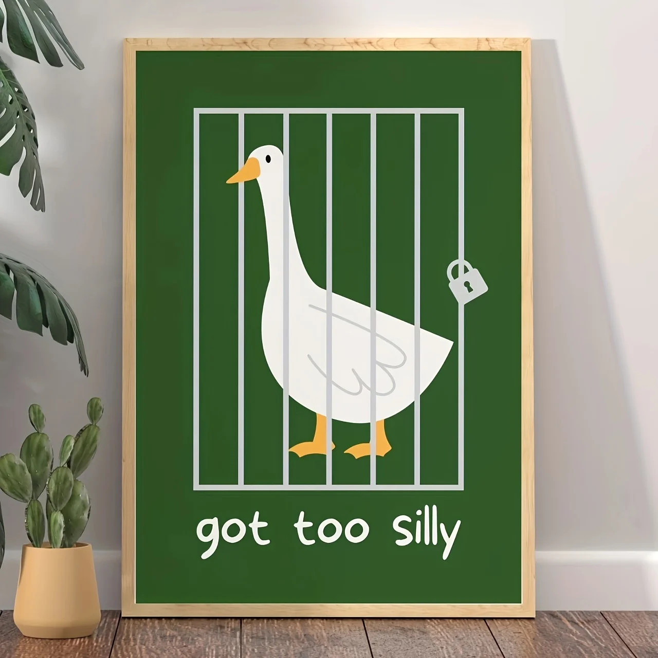 2D Flat, 1pc Frameless Canvas Poster, Modern Art, Getting Too Silly, Cute Silly Goose Print, Wall Art Canvas Painting, Bedroo