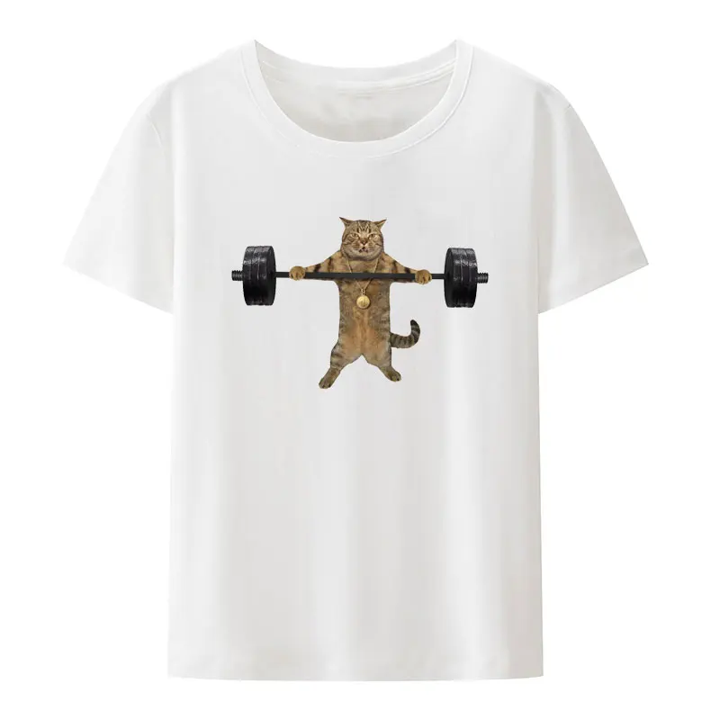 Funny The Beige Cat Athlete Is Doing Exercises with A Barbell on Bench Press Modal T Shirt Gym Lover Breathable Cool Camisetas