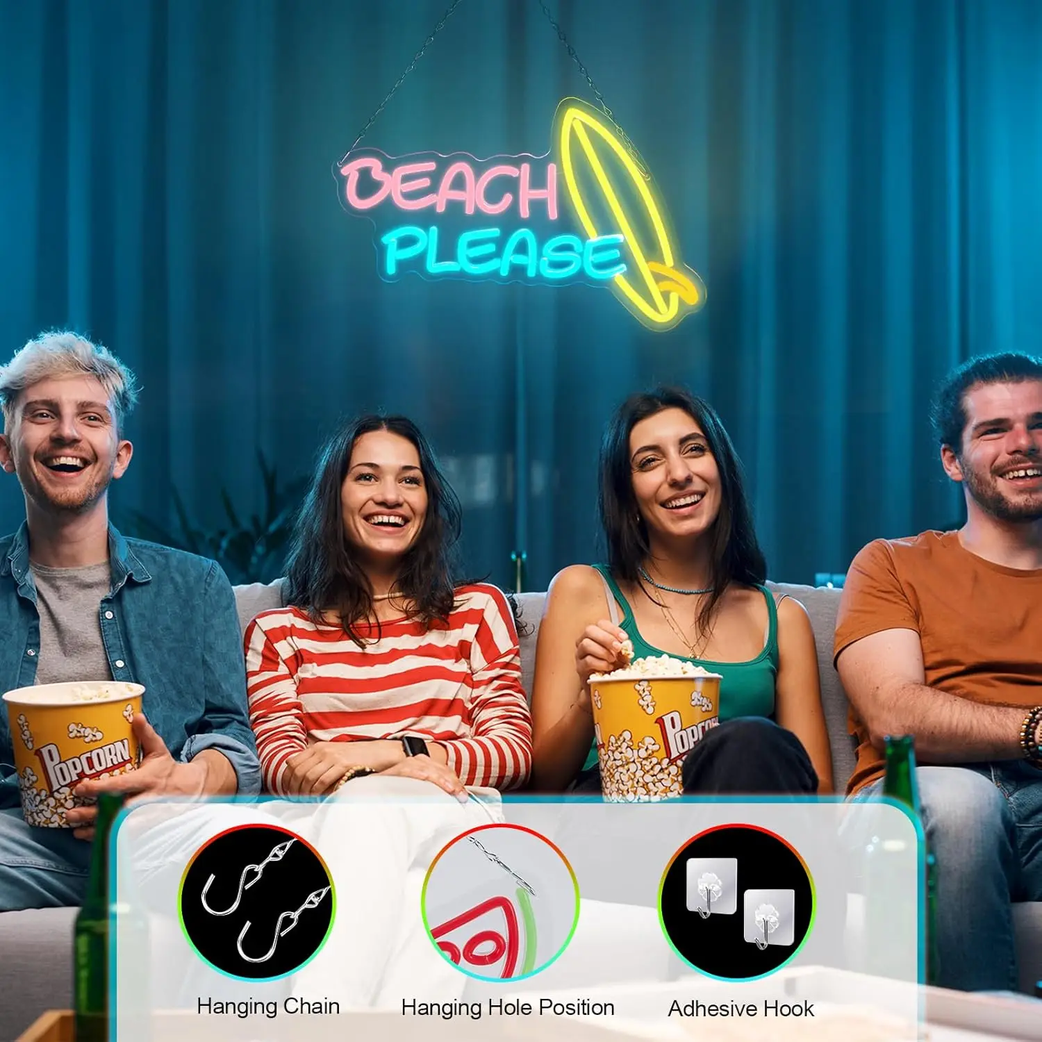 해변 네온사인 디밍 가능 네온 LED 조명 사인, USB 전원, 벽 장식용, 침실, 거실, 바, 해변 파티 장식용