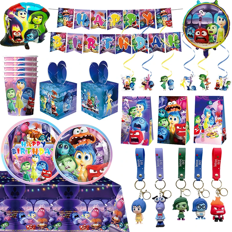 Disney Inside Out 2 Birthday Party Decorations Disposable Tableware Balloons Bag Tablecloth Backdrop Baby Shower Party Supplies