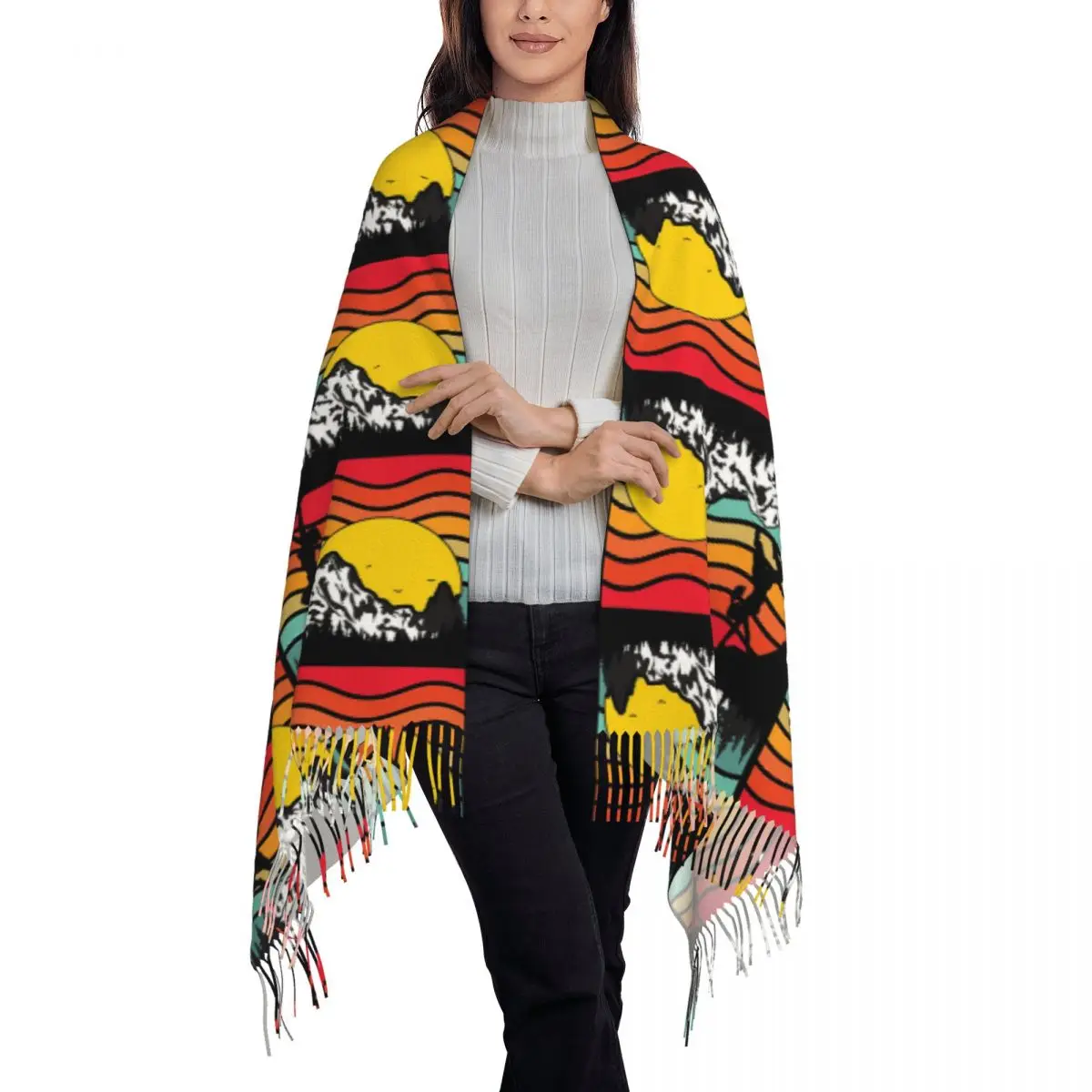 Mountain Waves Woman Bouldering Rock Climbing Scarf Tassel Scarves Women Soft Warm Shawls and Wraps Large Fall Winter Shawl Wrap