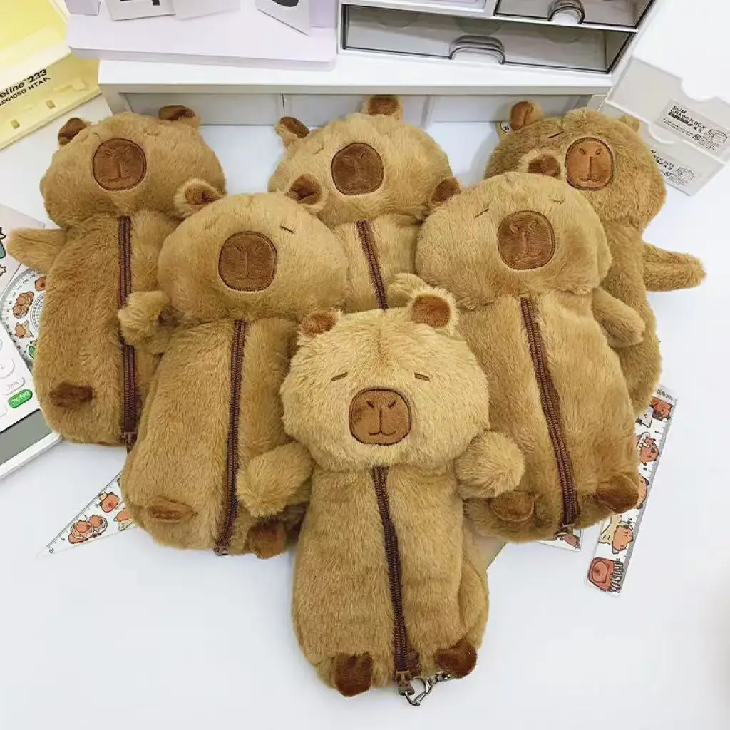 

1Pc Cartoon Animal Pen Case Cute Plush Capybara Pencil Storage Bag Multifunction Large Capacity Stationery Pouch