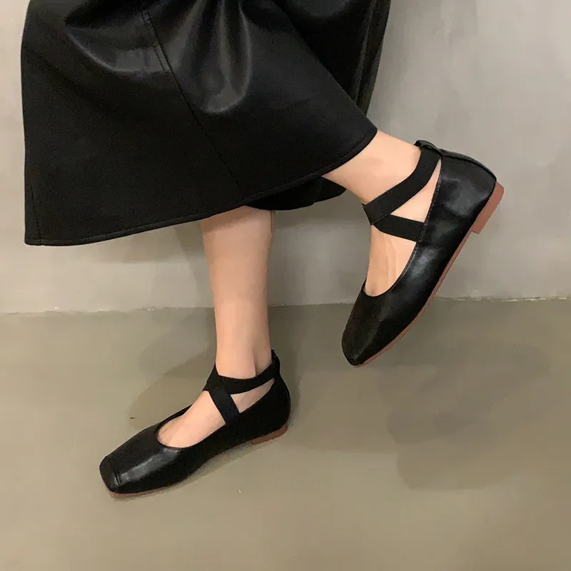 Bailamos 2023 New Red Womens Flats Fashion Square Toe Shallow Ladies Ballet Shoes Soft Flat Mary Jane Shoes Casual Loafers Mujer