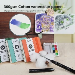SeamiArt 8x8cm Mini Cotton Pulp Travel Sketch Notepad 300gsm Hot Pressed Drawing Paper 24 Sheets for Watercolor Painting