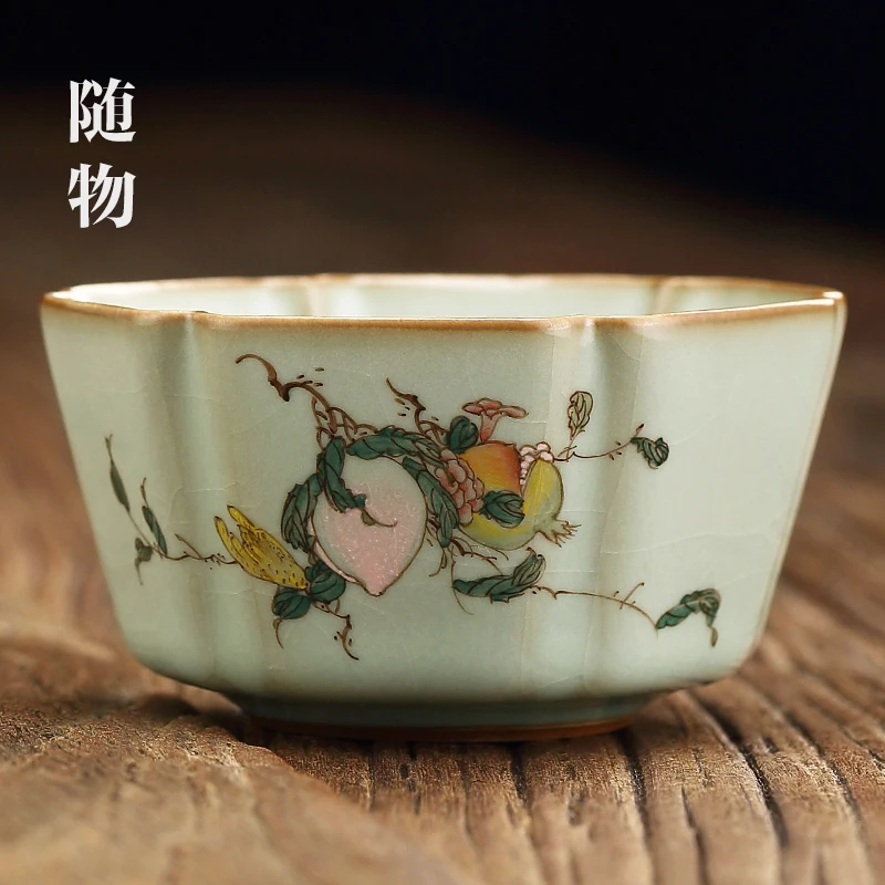 In-glaze Color Hand-painted Ru Kiln Master Personal DeDicateD Single Cup, Jingdezhen HigH-end CeramiC Tea