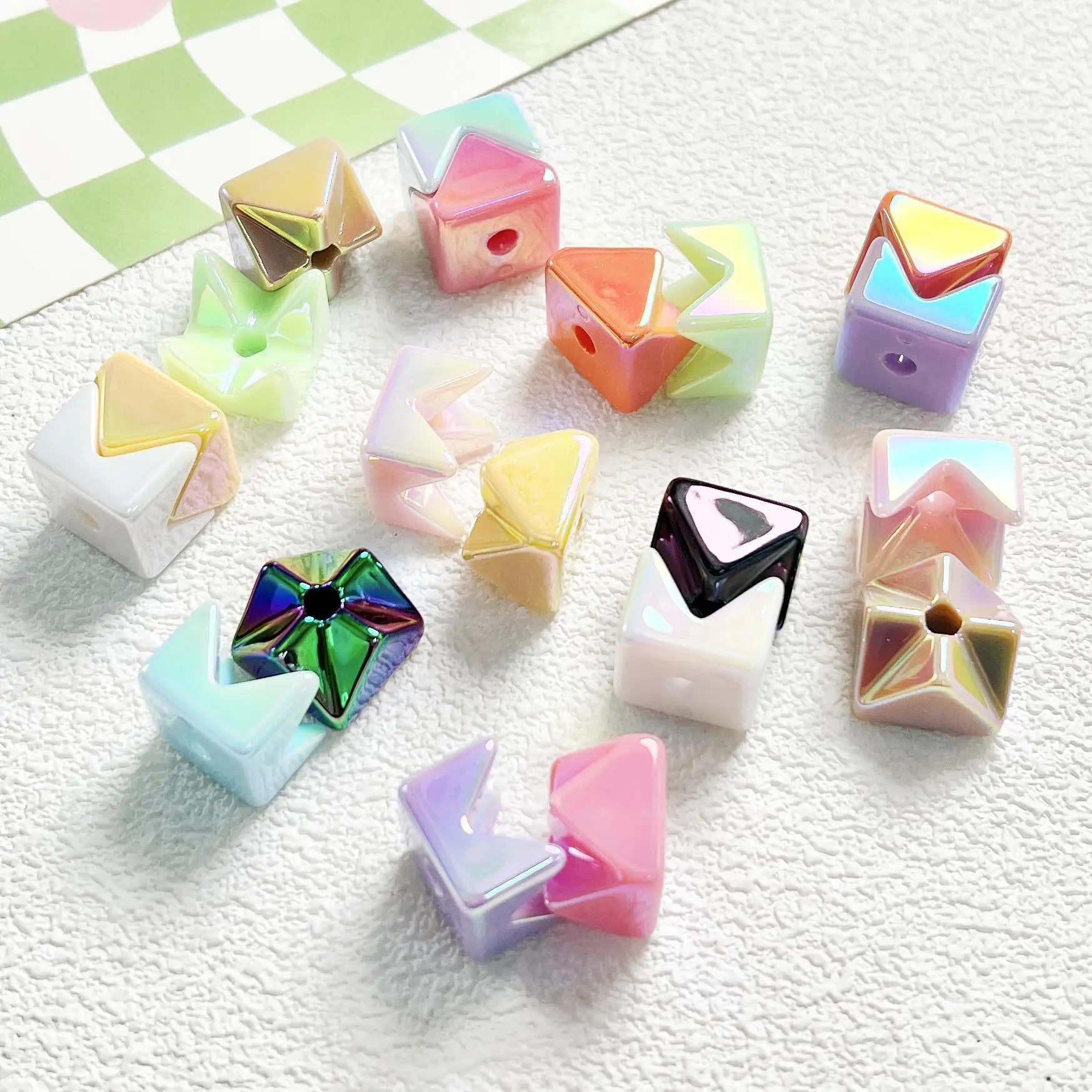 16mm 80pcs Sharp Half Square Shape Ornament Accessories Material Plastic Acrylic AB Colors Jewelry Beads Fit Bracelet Making