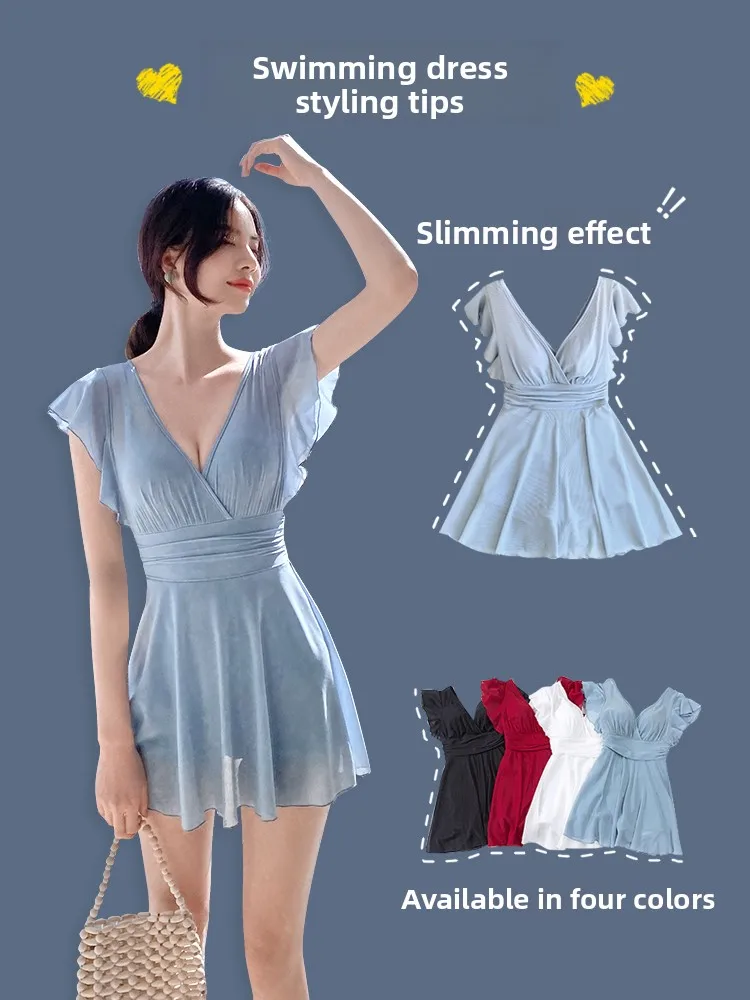 

Women's One-Piece Swimsuit V-Ne Thermal Bathing Suit Slimming Belly Covering 202 New Sle Conservative Design Large Size