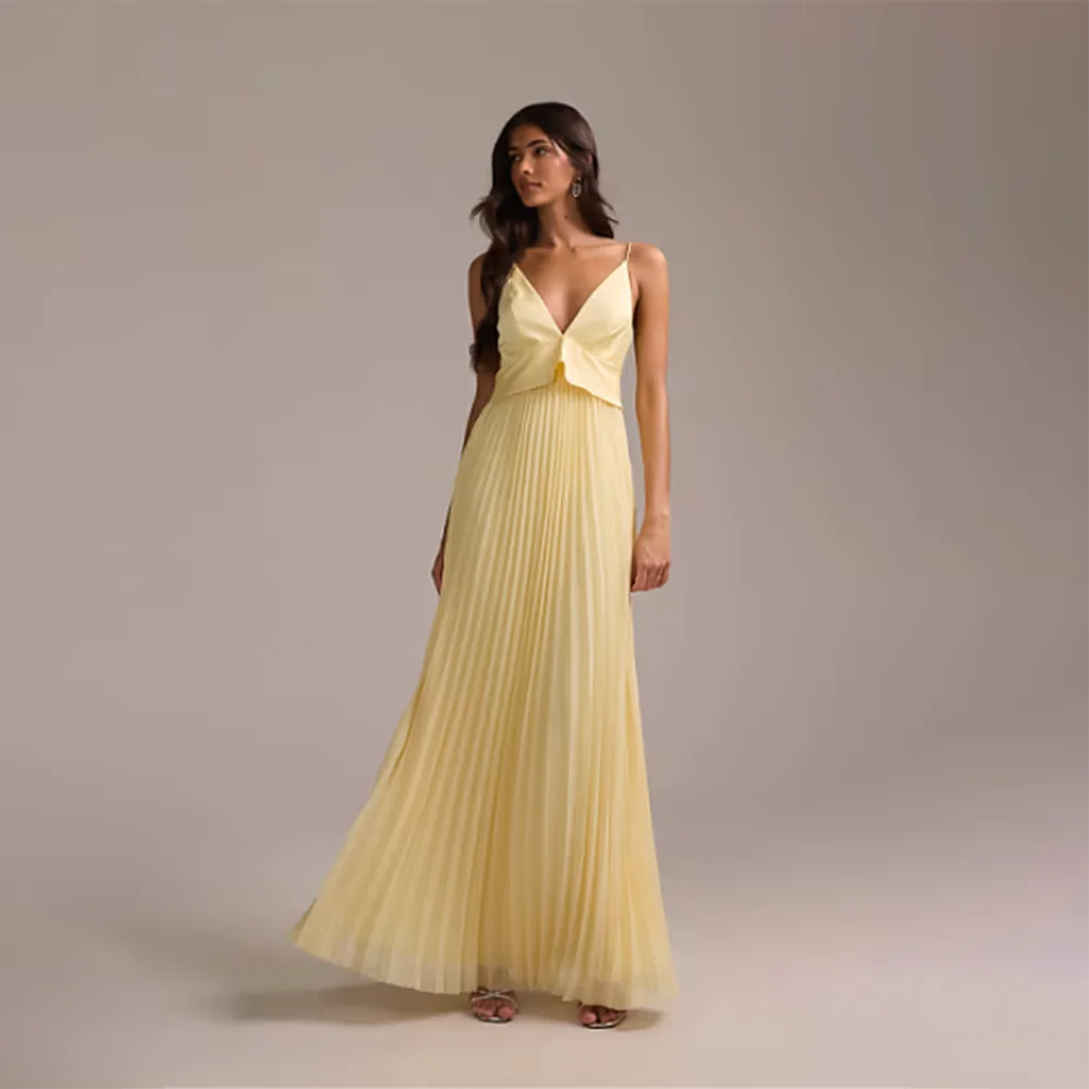 

Women's Formal Evening Gowns V Neck Spaghetti Strap Sleeveless Pleated Elegant Evening Dresses Formal Party Prom Gowns Plus Size