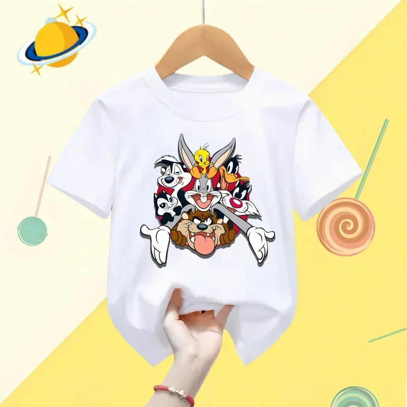 Cartoon Bugs Bunny Kids T-shirt Disney Cartoon Print Boys Sports Short sleeve shorts Girls casual top Kawaii Shirt Summer 1-9y