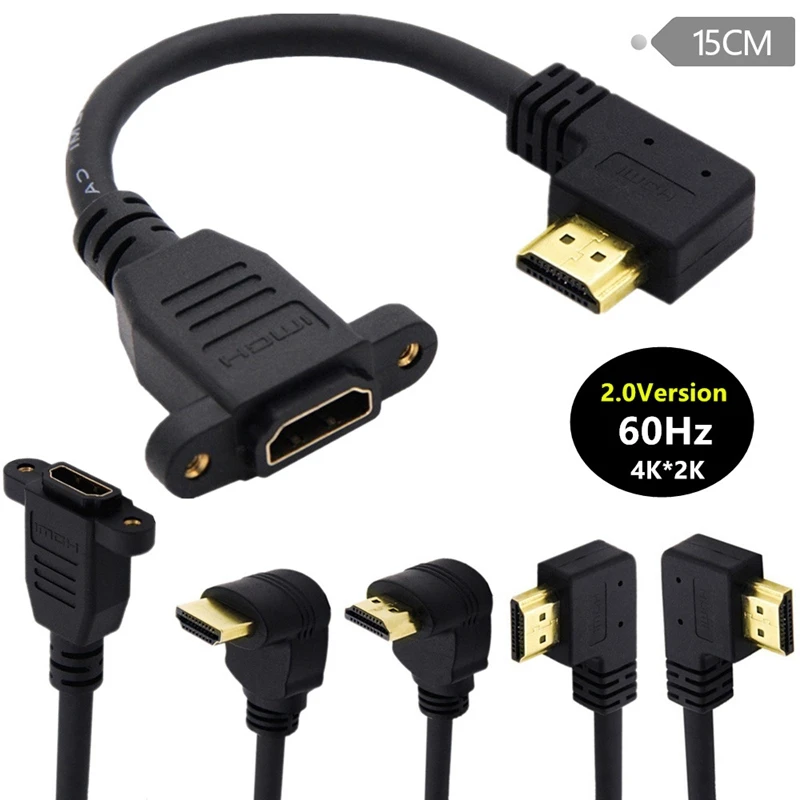 

4K*2K 60Hz HDMI-compatible With Screw Male to Female 90 Degree 2.0V Extension Cable, for HD TV LCD Laptop PS3 Projector