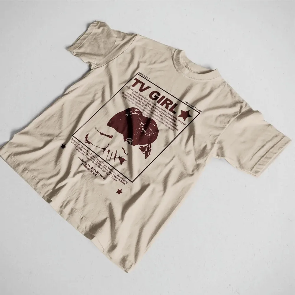 Tv Girl Lovers Rock Song Vintage 90s Printing Shirt Summer Short Sleeve French Exit  Album Poster Merch Unisex Cotton T-shirt