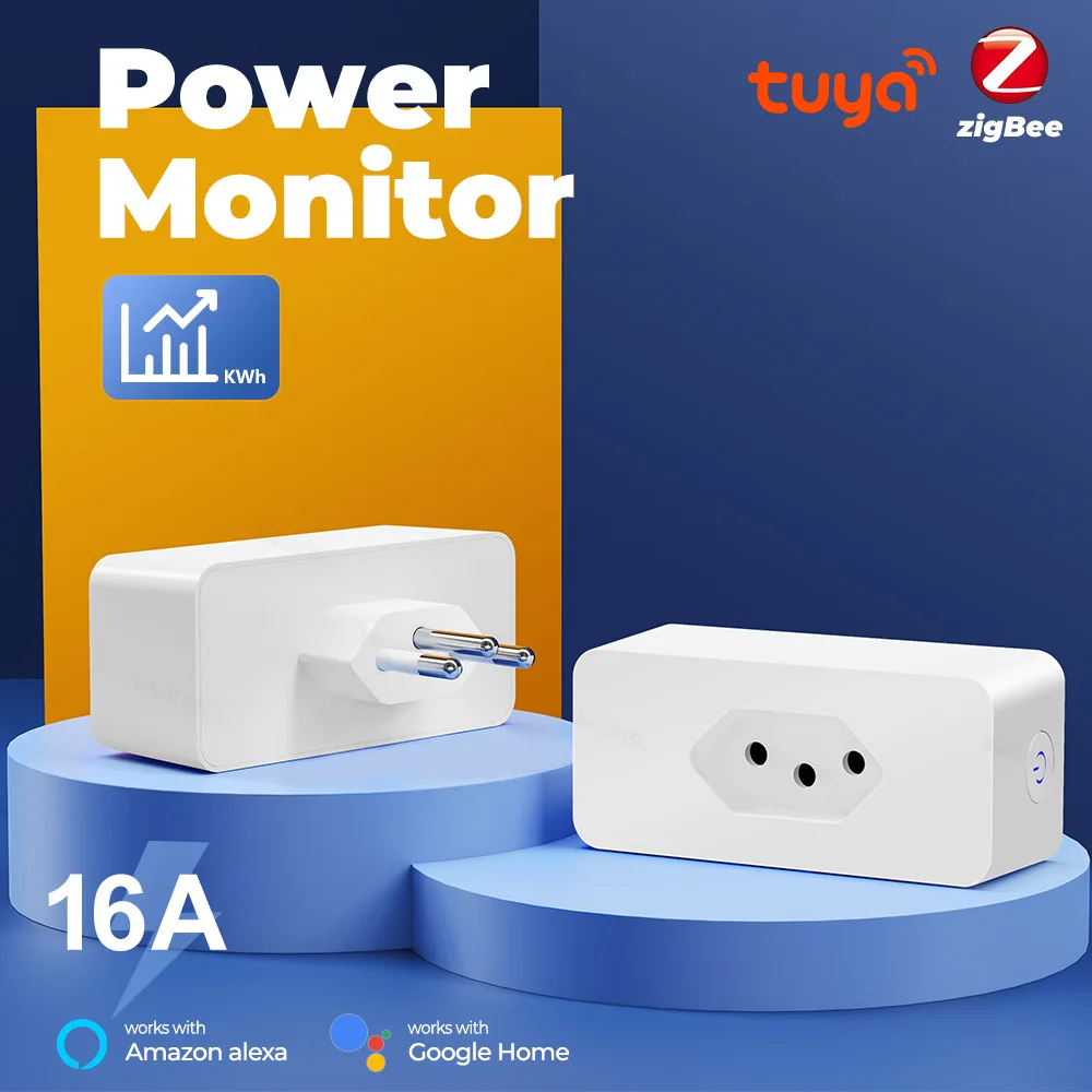 Tuya 16A Zigbee Brazil Smart Socket With Power Monitor Tuya Smart Home Life APP Smart Plug Timed Voice Control Alexa Google Home