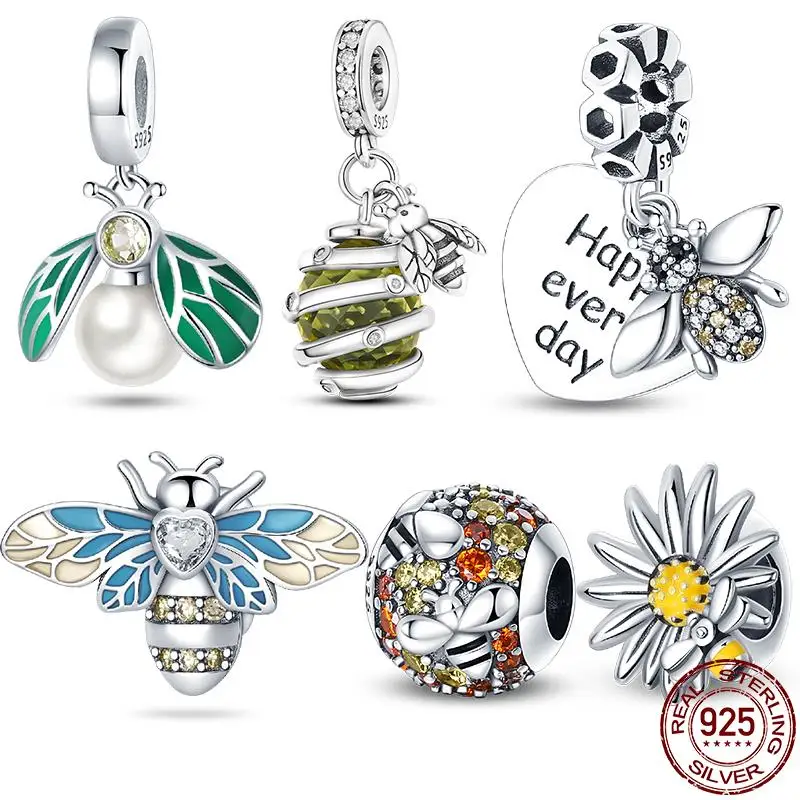 100% 925 Strerling Silver Bee Series Charms Fit Original Pandora Bracelet Beads DIY Jewelry For Women New in Hot Sale