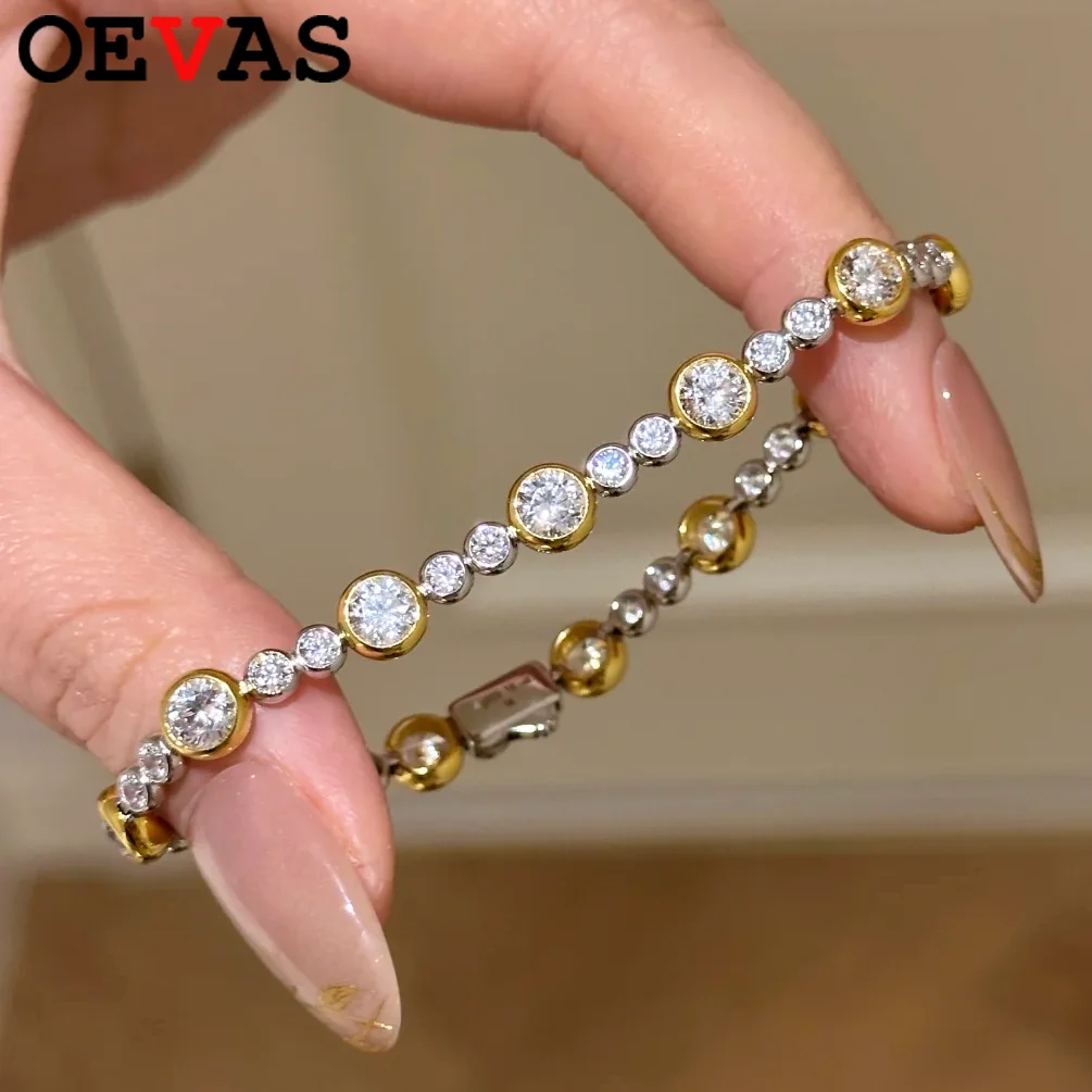 

OEVAS Full Moissanite Bubble Bracelet 100% 925 Sterling Silver two tone chain bracelet for Women Man Party Fine Jewelry Gift