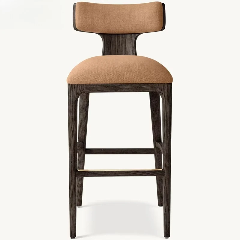 Modern French Antique Solid Wood Bar Chair Cafe Dining & Leisure Chair with Metal Frame for Hotel & Living Room Use