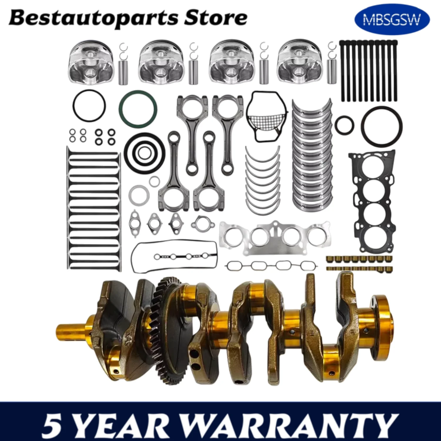 Kit de reconstrução de motor, pistão do virabrequim, biela, rolamento, cabeça, conjunto de junta, ajuste 2.4 l l4 gás 2azfe para 01-05 toyota scion 2.4l