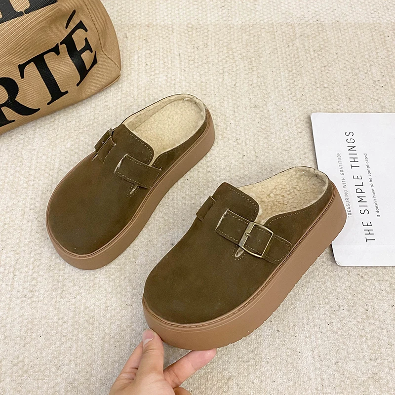 Faux Suede Flat Birken Slippers Women's Autumn Vintage Close-toed Mules Women's Soft-soled Cork Slippers Outdoor Slippers image 5