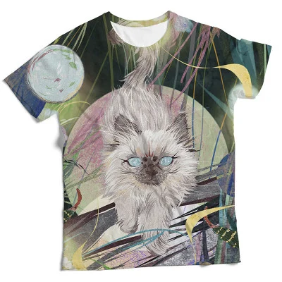 Adult and Children Fairy Cat 3D Print Retro Harajuku Style Short Sleeve, Suitable for Commuting / Dating / Visiting Exhibitions
