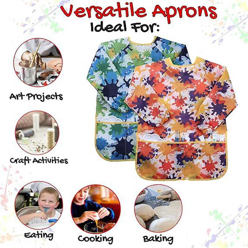 Bview Art Waterproof Kids Art Smock Painting Apron Long Sleeve andPockets for Baking, Eating, Arts & Crafts