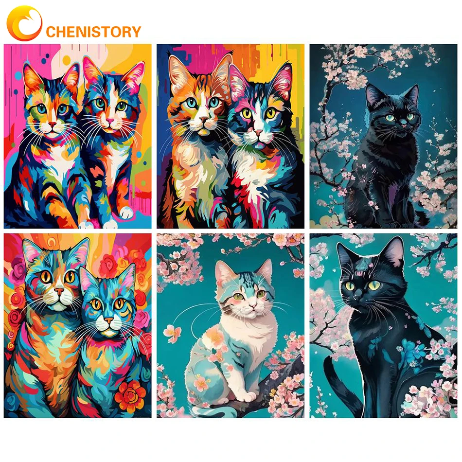 

CHENISTORY Diy Painting By Number Color Cat Wall Art Picture By Numbers Animals Acrylic Canvas Painting For Home Decoration