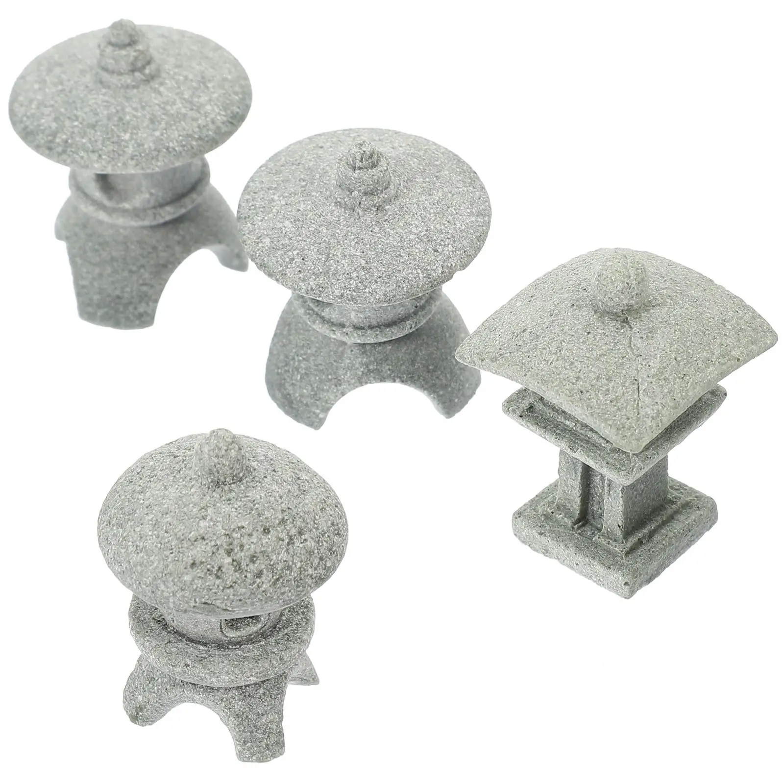 

4 Pcs Mini Pagoda Statue Lantern Rock Decor for Zen Garden Bonsai Outdoor Indoor Decoration Miniature Stone naments
