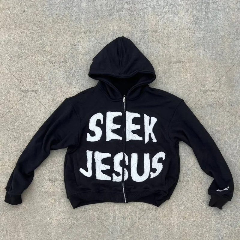 

Street Hip Hop Alphabet Fashion Oversized Zipper Hoodie Men's Style American Harajuku Retro Casual Loose Sweatshirt Women's