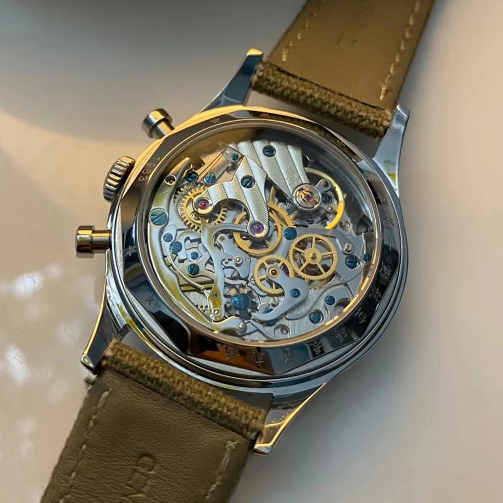 سلاح الجو الصيني ساعة كرونوغراف الرجال 1963 خمر ساعة ميكانيكية للرجال الطيار 40 مللي متر الياقوت القمر المرحلة ساعات المعصم العسكرية