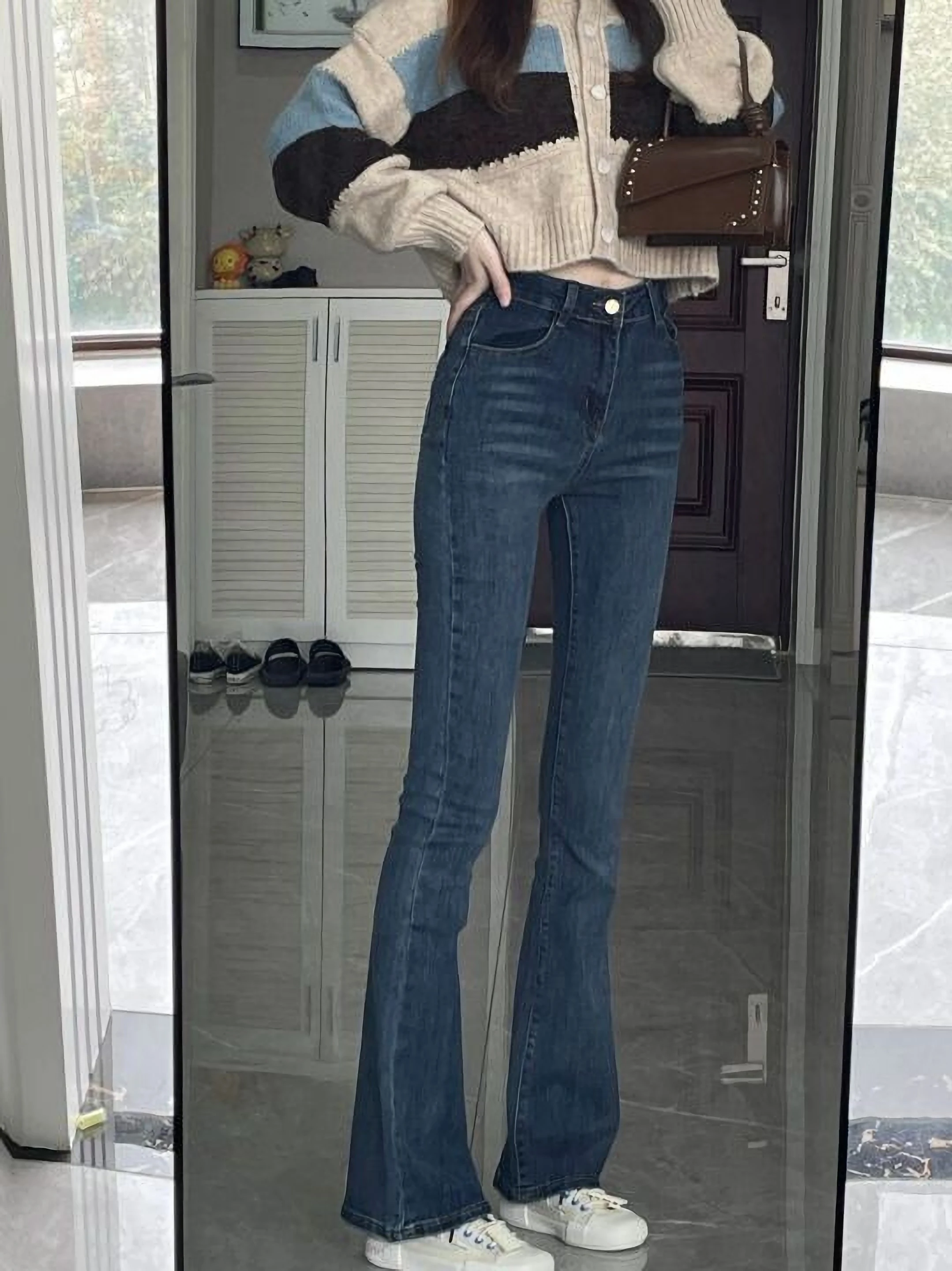 

Retro High Waist Bell Bot Jeans Women's Elastic plus Size Spring Autumn Winter New Sle Loose Fit Ladies Denim Trousers