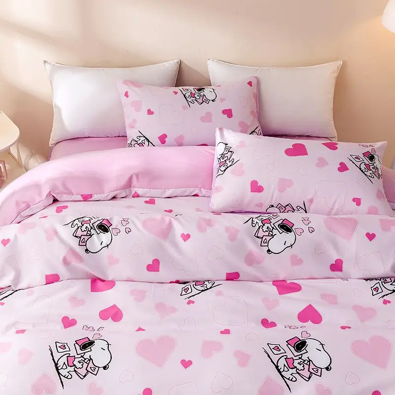 3/4pcs Set Snoopy Cartoon Thickened Brushed Children Room Quilt Cover Cute Student Dormitory Sheet Suit Sheet Pillowcase Bedding