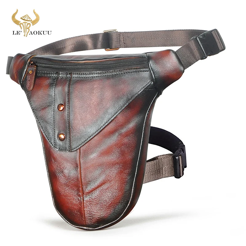 2022 New Thick Real Leather Design Vintage Multi-function Belt Messenger Sling Bag Fanny Waist Pack Drop Leg Bag For Men 3115