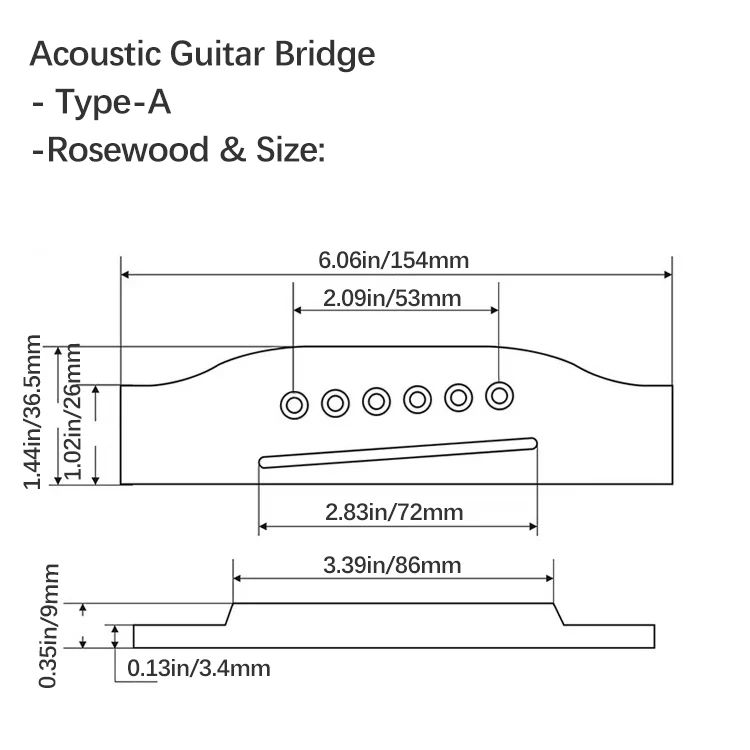 Stegset aus Palisander für Akustikgitarre mit Stiften, Mutter und Sattel, obere untere Saitenkissen für Folk-/Klassiker-/Uku-Gitarrenzubehör – Detail 5