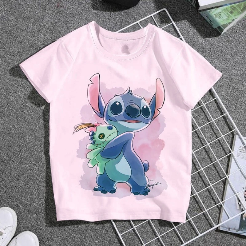 Interstellar Baby Stitch Cartoon Printed Children's Short Sleeved Cotton T-shirt Casual Loose Comfortable Parent Child Top