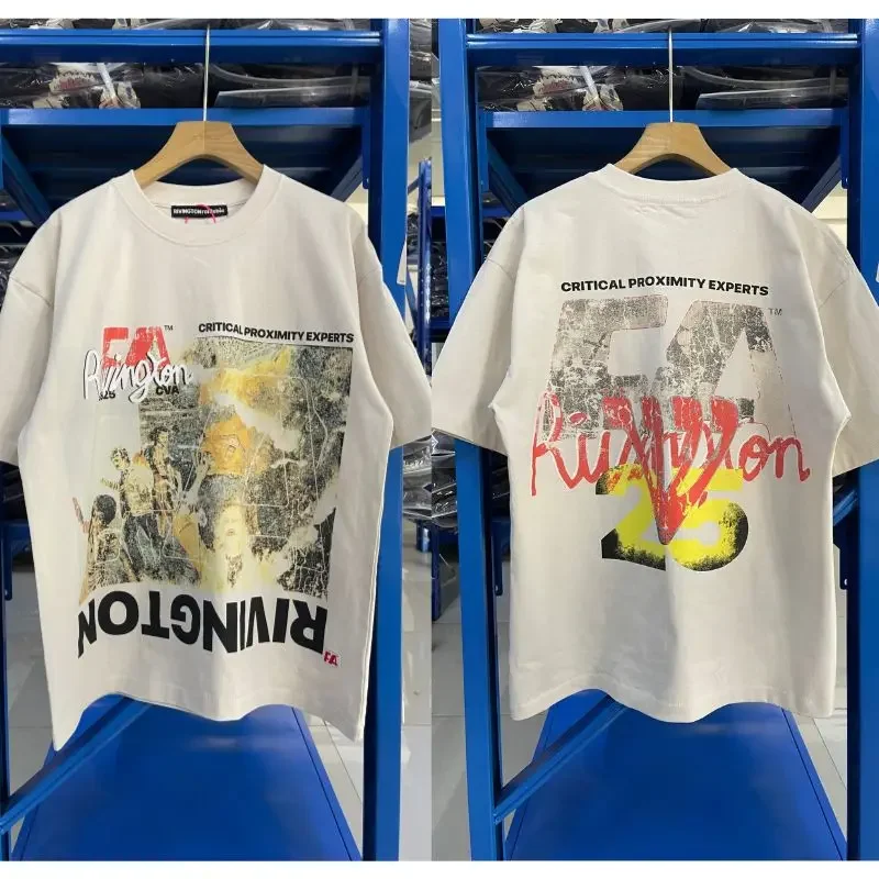 Nieuwe Amerikaanse Straat RRR123 T-shirts Retro Fading Gewassen Oude Katoenen Tees Oversized Ronde Hals Korte Mouw Casual Mannen Vrouwen Tops