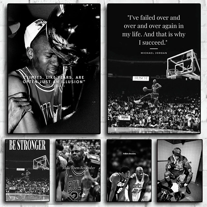 Black and White Popular Basketball Star Athletes Sports Motivational Quotes Poster Canvas Painting Wall Pictures Home Decor