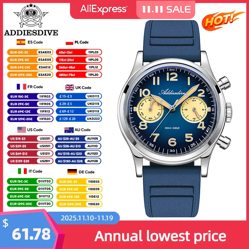

ADDIESDIVE New AD2516 Chronography VK64 Quartz Watches Waterproof 100m BGW9/C3 Luminous Retro Luxury Men's Watch Reloj Hombre