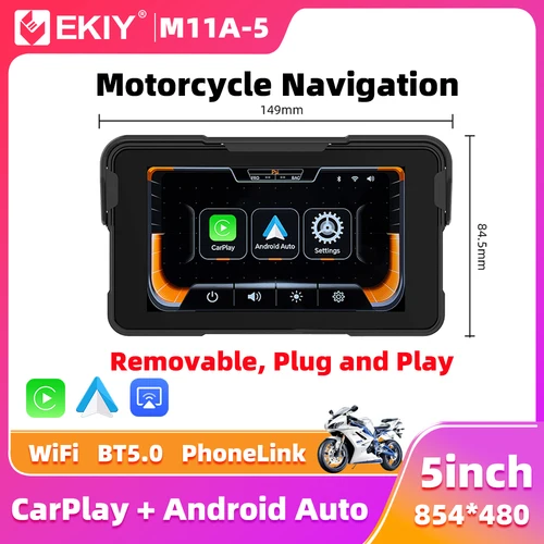 Imagen 1 del producto EKIY inalámbrico CarPlay Moto Android Auto GPS pantalla de visualización de navegación para motocicleta tablero Digital portátil de 5,0 pulgadas para motocicleta