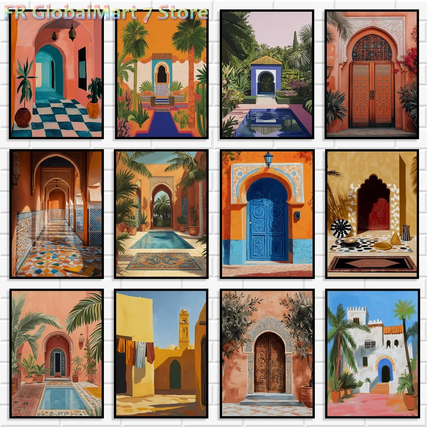 Diamond Painting Moroccan Courtyard Architecture Diamond Painting Boho Colorful Arch Door Poster Tropical Travel Lover Gift In