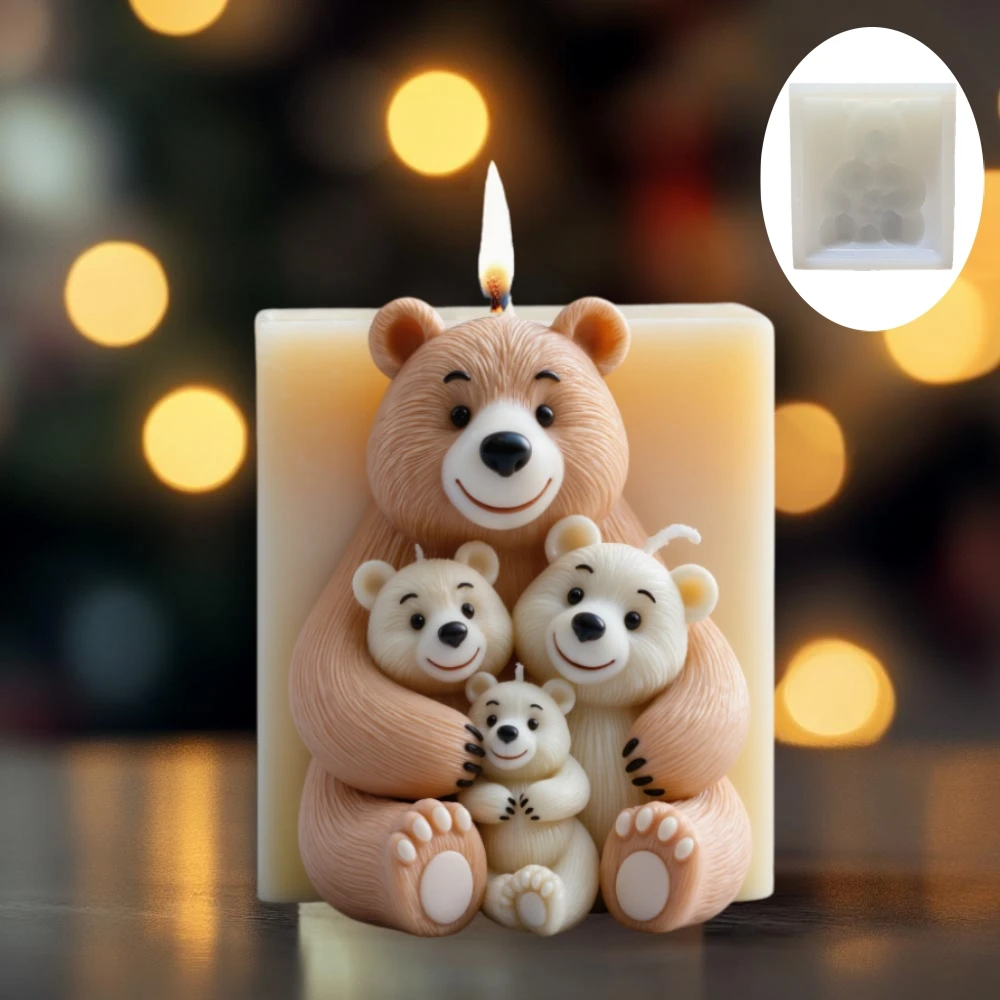 Niedliche Bärenfamilie Duftkerzen-Silikonform Kuschelige Bärenfamilie Kuschelkerzenform Mutterbär und kleiner Bär Harzform