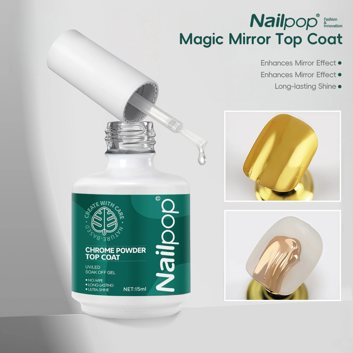 

Nailpop Magic Mirror Top Coat Enhances Mirror Effect This Link Includes Magic Remover Top/Base Coat And Cuticle Oil 1Pcs