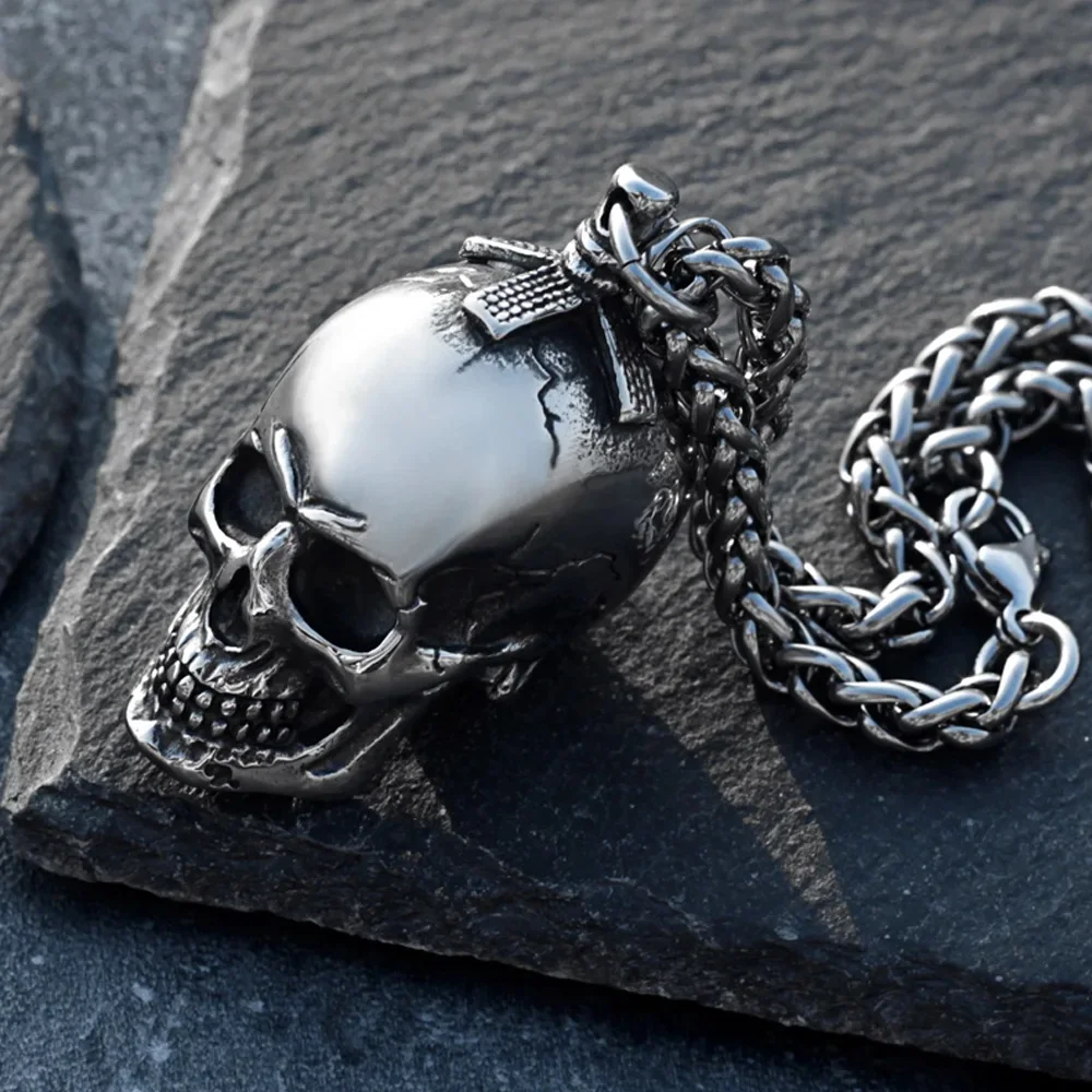 Goth Three Dimensional Skull Pendant Necklace Men Domineering Retro Stainless Steel Skull Biker Necklace Street Hip Hop Jewelry