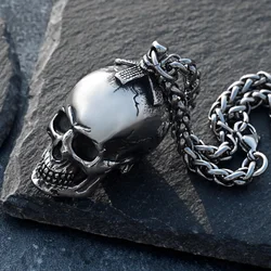 Goth Three Dimensional Skull Pendant Necklace Men Domineering Retro Stainless Steel Skull Biker Necklace Street Hip Hop Jewelry