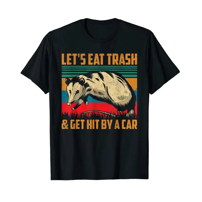 Vintage Let's Eat Trash and Get Hit By A Car Retro Opossum T-Shirt  Streetwear Graphic Tee Tops Men Clothing Short Sleeve Outfit