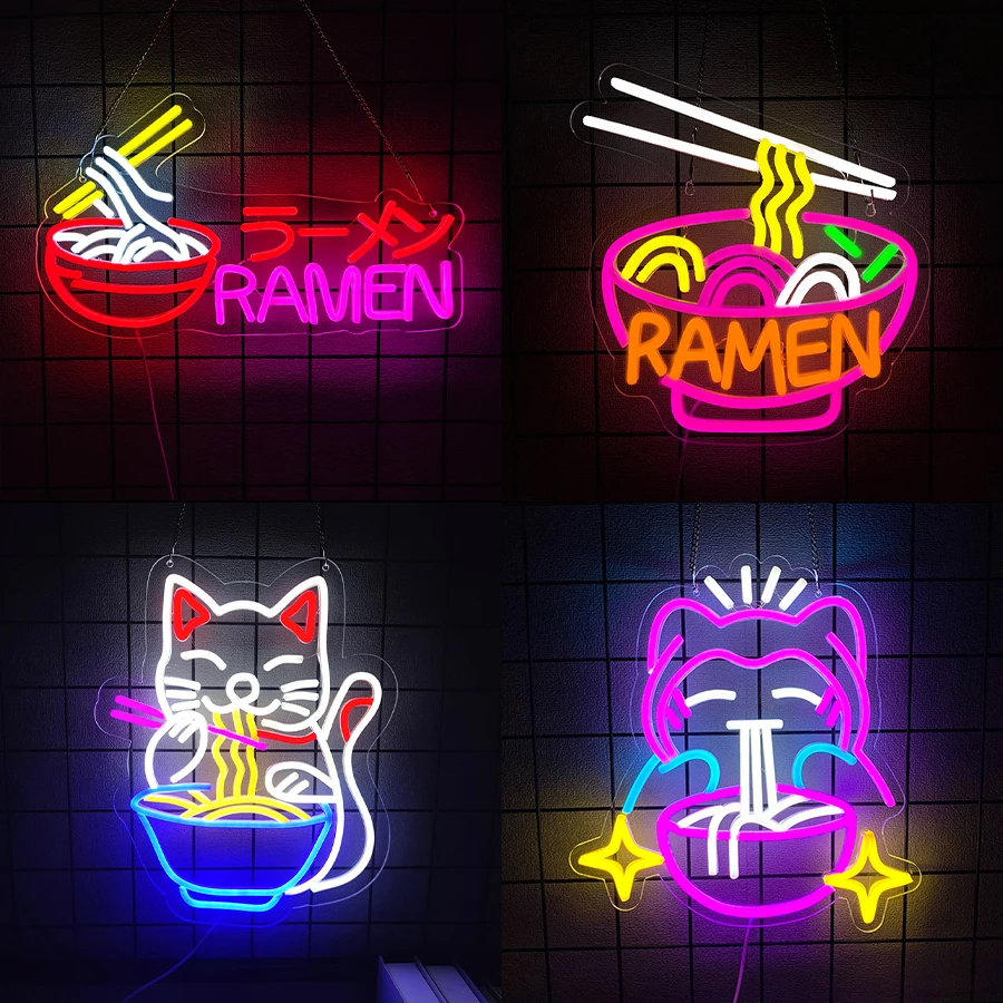 Letrero de neón de la serie Ramen para decoración de pared, letrero luminoso para decoración de restaurante, escaparate de tienda de ramen, cocina, cueva de hombre, regalos para fiestas de cumpleaños