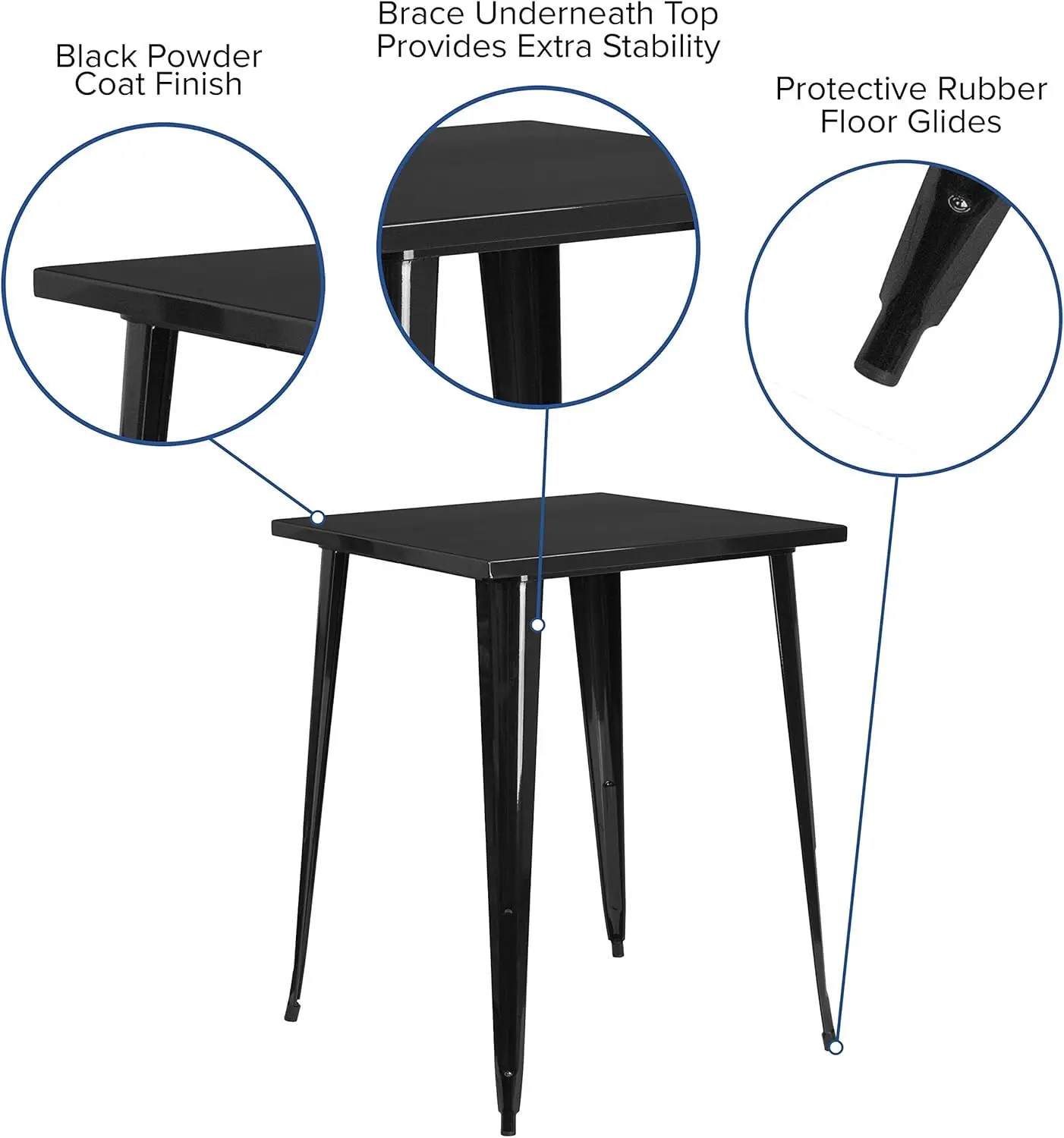 Commercial Grade 31.5" Square Black Metal Indoor-Outdoor Bar Height Table