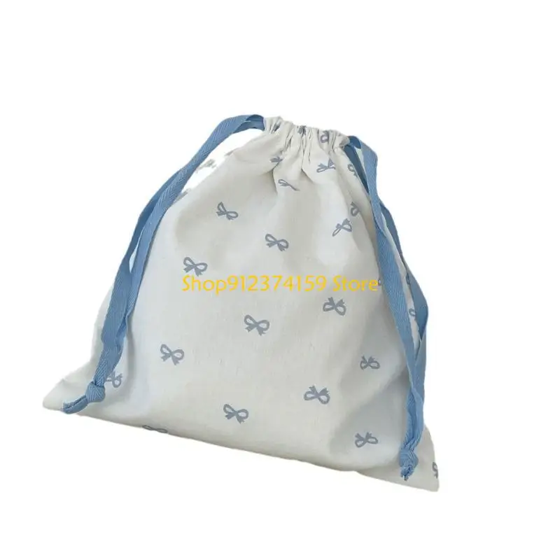 

G5AE Drawstring Bag Small Canvas Bag Portable Storage Bag Bows Makeup Bag for Travel