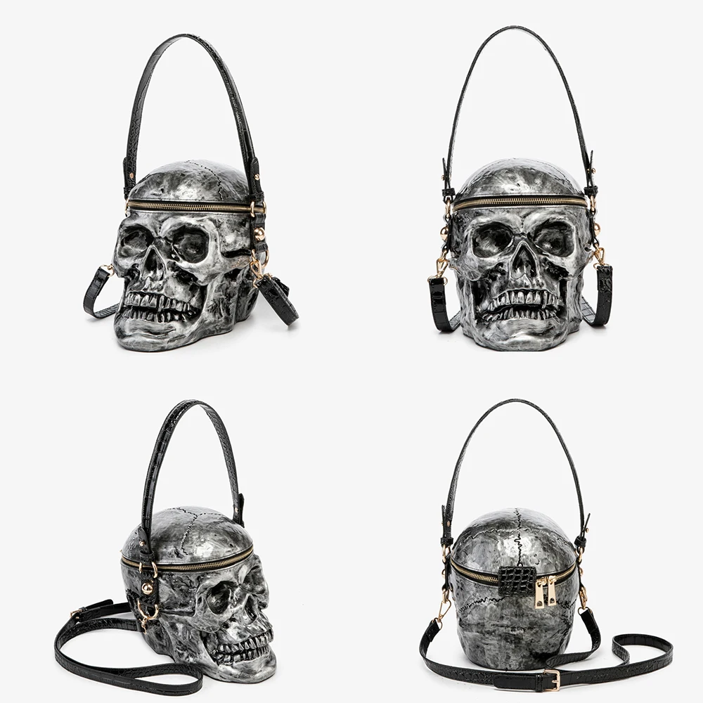

Halloween Skull Bucket Bags Unisex Fashion Handbag Zipper Crossbody Bag Accessories Adult Party Shoulder Bag Props