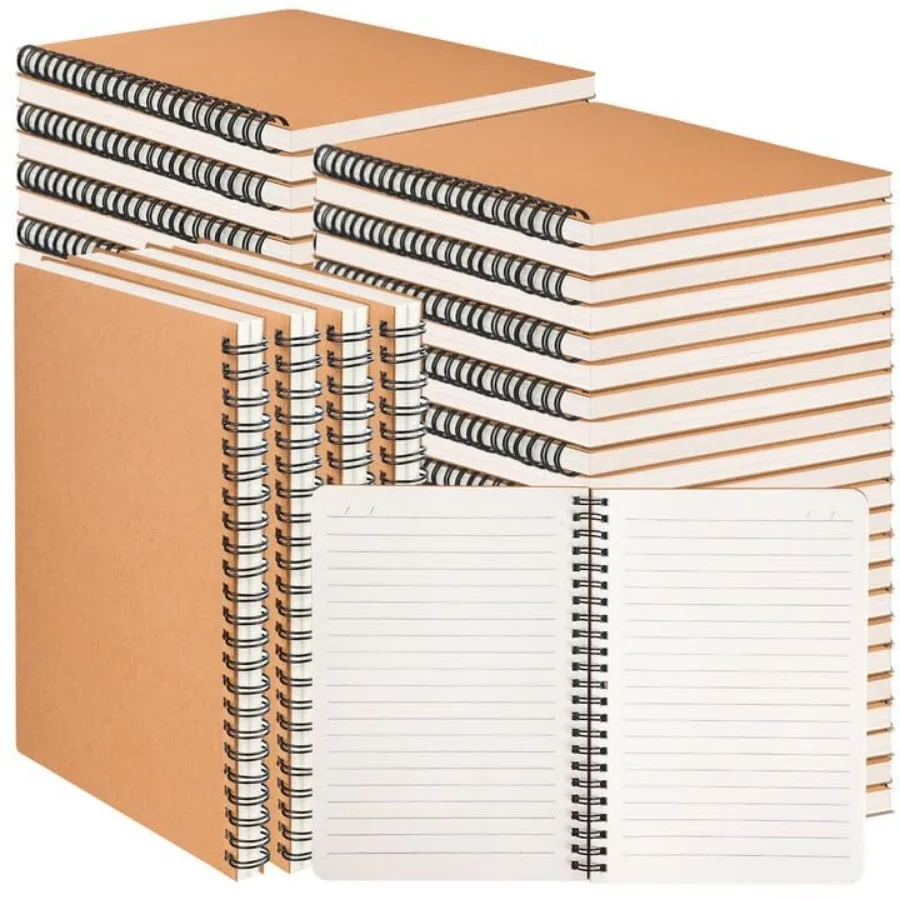 

s A5 Spiral Lined Notebooks Kraft Paper Cover 8.3"×5.5" 60 Sheets/120 Pages Ruled Notebooks Bulk Hardcover Journal Notepad Trav